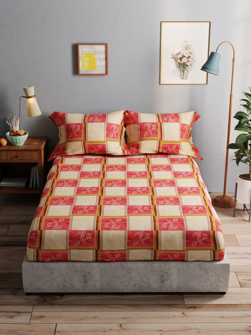 100% Pure Cotton Double Bedsheet With 2 Pillow Covers <small> (checks-red)</small>