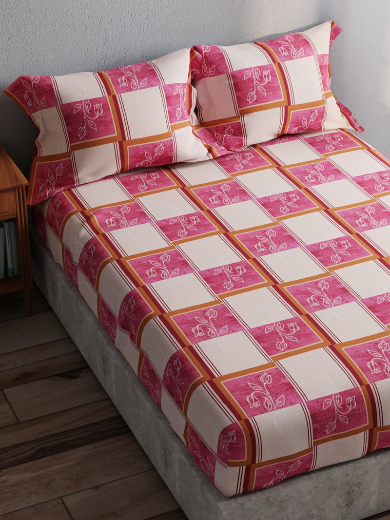 100% Pure Cotton Double Bedsheet With 2 Pillow Covers <small> (checks-pink)</small>