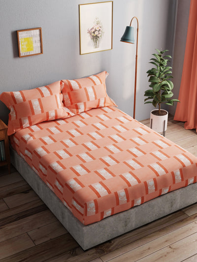 100% Pure Cotton Double Bedsheet With 2 Pillow Covers <small> (geometric-rust)</small>