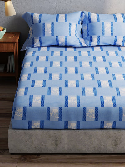 100% Pure Cotton Double Bedsheet With 2 Pillow Covers <small> (geometric-blue)</small>