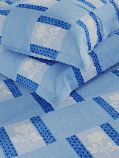 100% Pure Cotton Double Bedsheet With 2 Pillow Covers <small> (geometric-blue)</small>