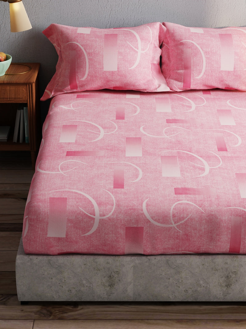 100% Pure Cotton Double Bedsheet With 2 Pillow Covers <small> (geometric-pink)</small>