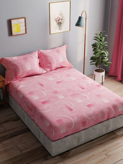 100% Pure Cotton Double Bedsheet With 2 Pillow Covers <small> (geometric-pink)</small>