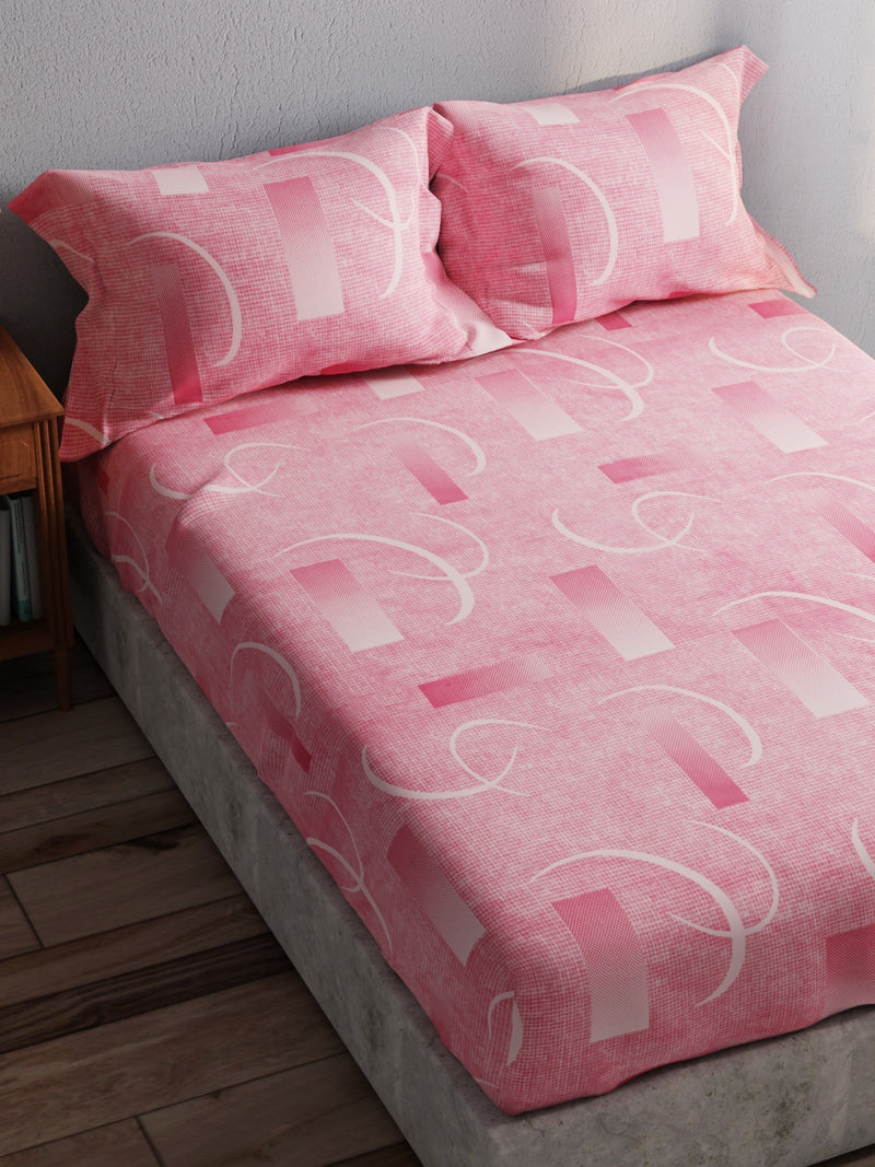 100% Pure Cotton Double Bedsheet With 2 Pillow Covers <small> (geometric-pink)</small>