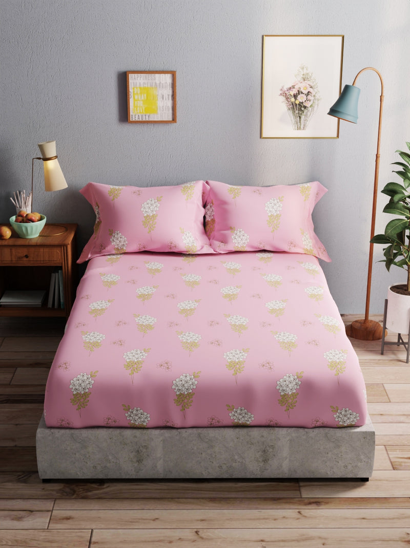 100% Pure Cotton Double Bedsheet With 2 Pillow Covers <small> (floral-pink)</small>