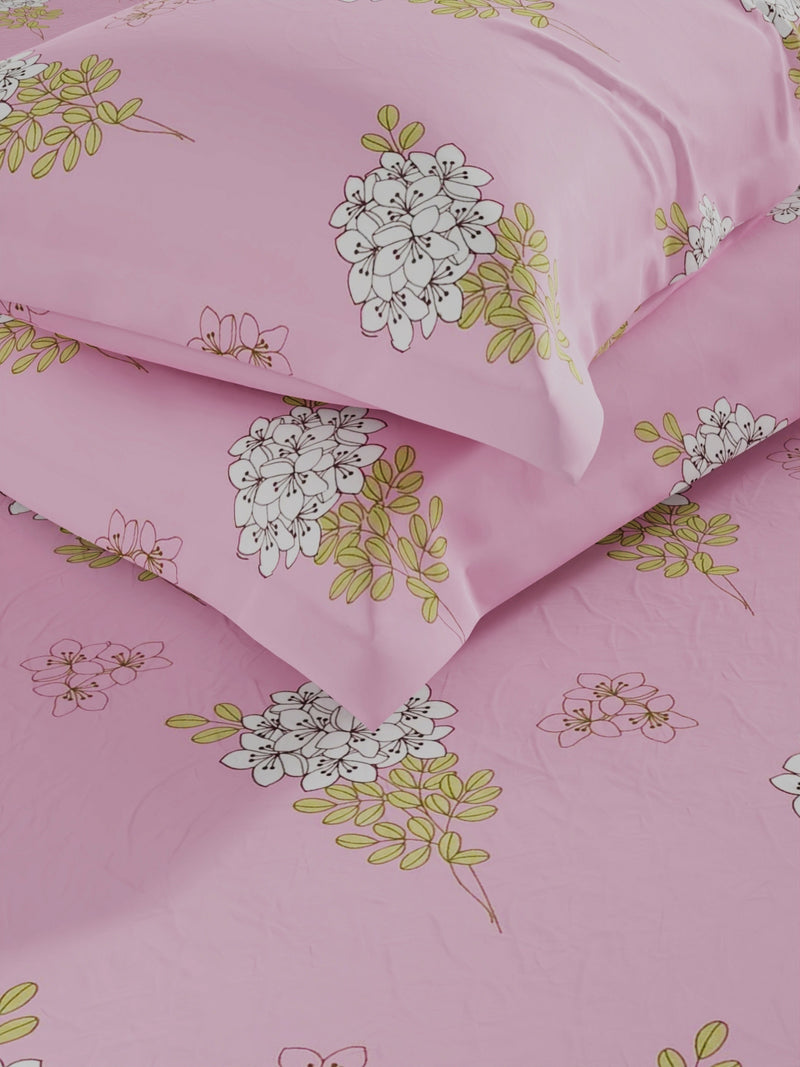 100% Pure Cotton Double Bedsheet With 2 Pillow Covers <small> (floral-pink)</small>