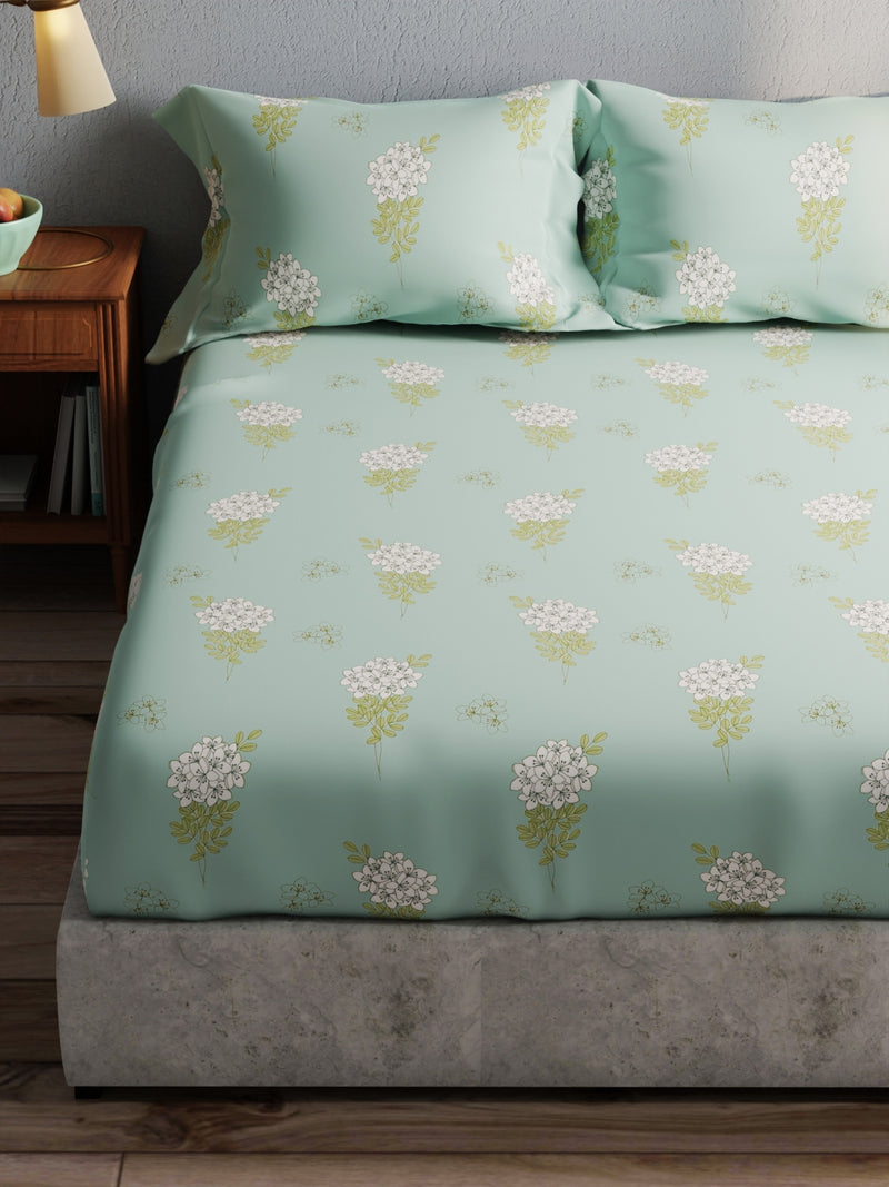 100% Pure Cotton Double Bedsheet With 2 Pillow Covers <small> (floral-green)</small>