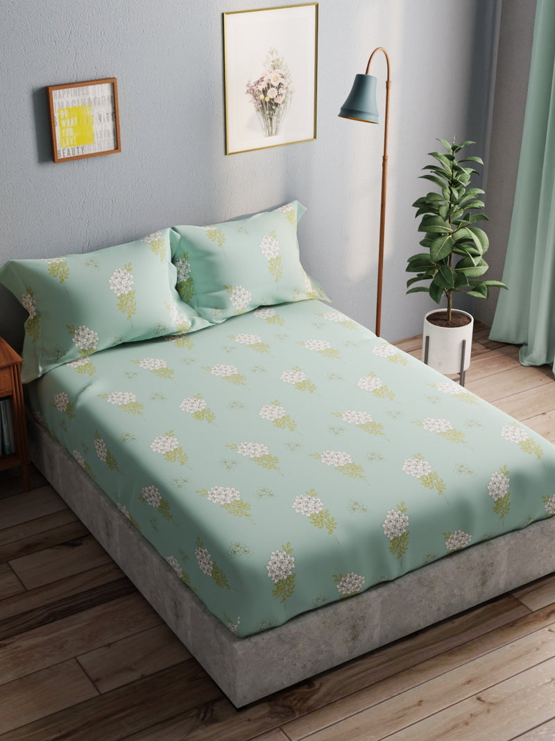 100% Pure Cotton Double Bedsheet With 2 Pillow Covers <small> (floral-green)</small>