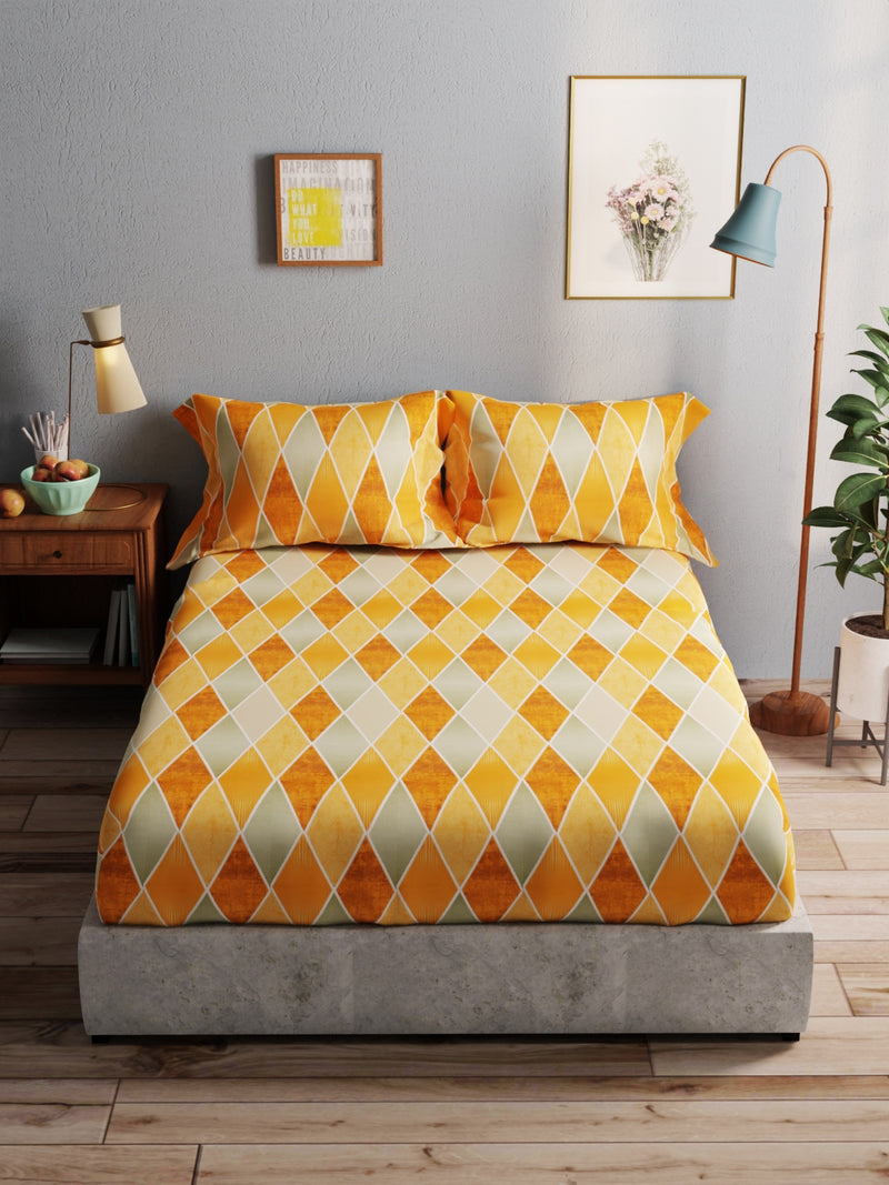 100% Pure Cotton Double Bedsheet With 2 Pillow Covers <small> (geometric-orange)</small>