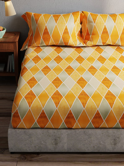 100% Pure Cotton Double Bedsheet With 2 Pillow Covers <small> (geometric-orange)</small>