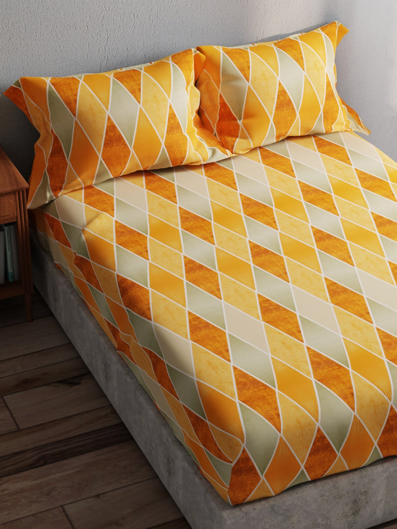 100% Pure Cotton Double Bedsheet With 2 Pillow Covers <small> (geometric-orange)</small>