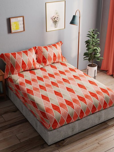 100% Pure Cotton Double Bedsheet With 2 Pillow Covers <small> (geometric-red)</small>