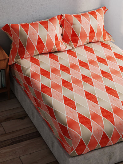 100% Pure Cotton Double Bedsheet With 2 Pillow Covers <small> (geometric-red)</small>