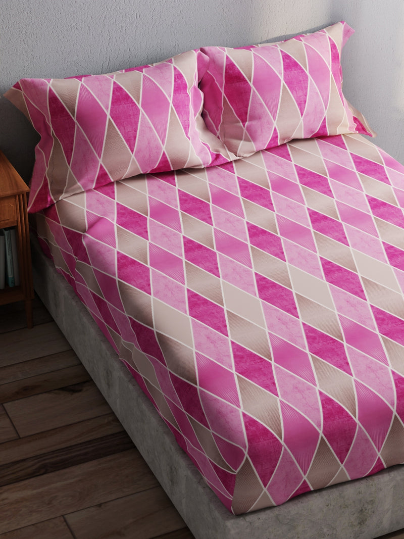 100% Pure Cotton Double Bedsheet With 2 Pillow Covers <small> (geometric-pink)</small>