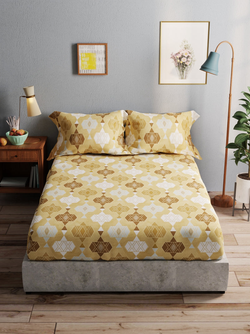 100% Pure Cotton Double Bedsheet With 2 Pillow Covers <small> (geometric-tan)</small>