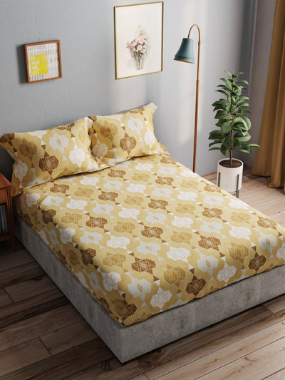 100% Pure Cotton Double Bedsheet With 2 Pillow Covers <small> (geometric-tan)</small>