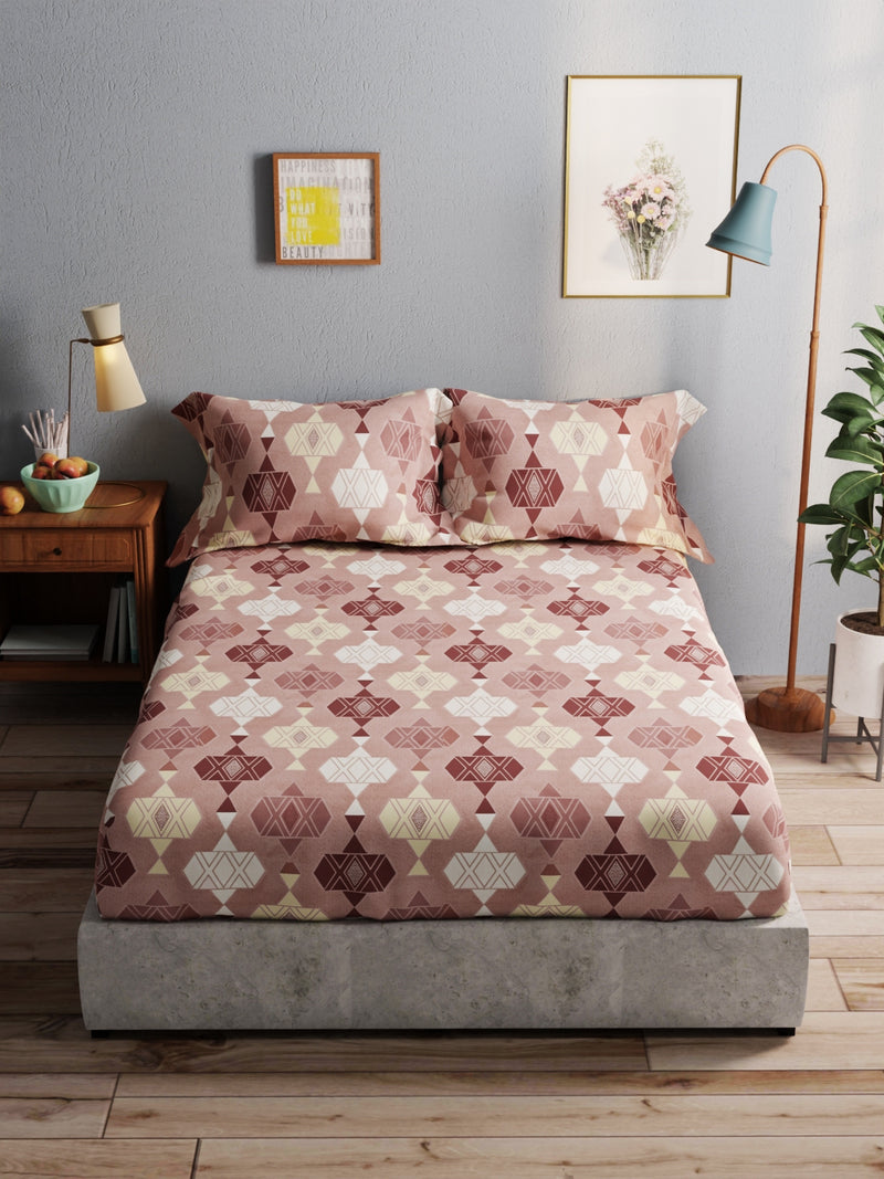 100% Pure Cotton Double Bedsheet With 2 Pillow Covers <small> (geometric-lt.brown)</small>