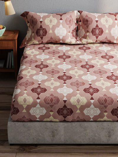 100% Pure Cotton Double Bedsheet With 2 Pillow Covers <small> (geometric-lt.brown)</small>