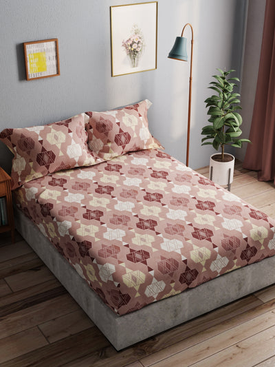 100% Pure Cotton Double Bedsheet With 2 Pillow Covers <small> (geometric-lt.brown)</small>