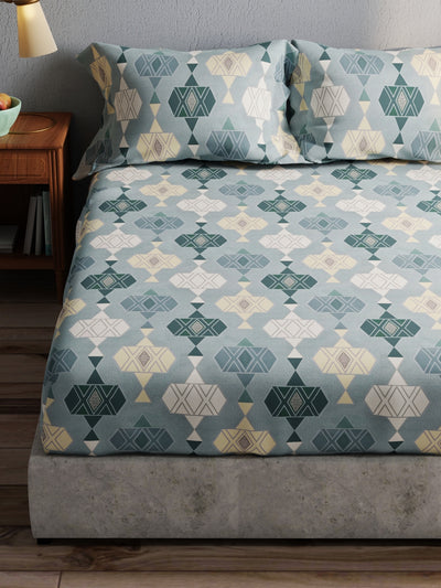 100% Pure Cotton Double Bedsheet With 2 Pillow Covers <small> (geometric-teal)</small>