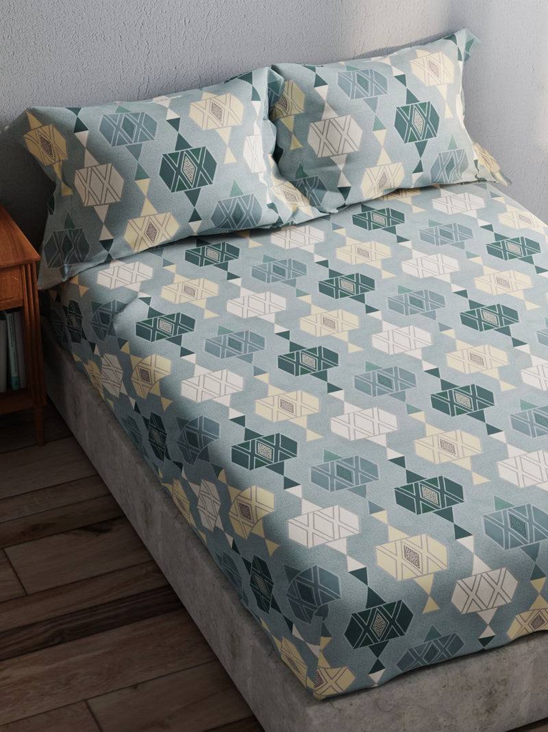 100% Pure Cotton Double Bedsheet With 2 Pillow Covers <small> (geometric-teal)</small>