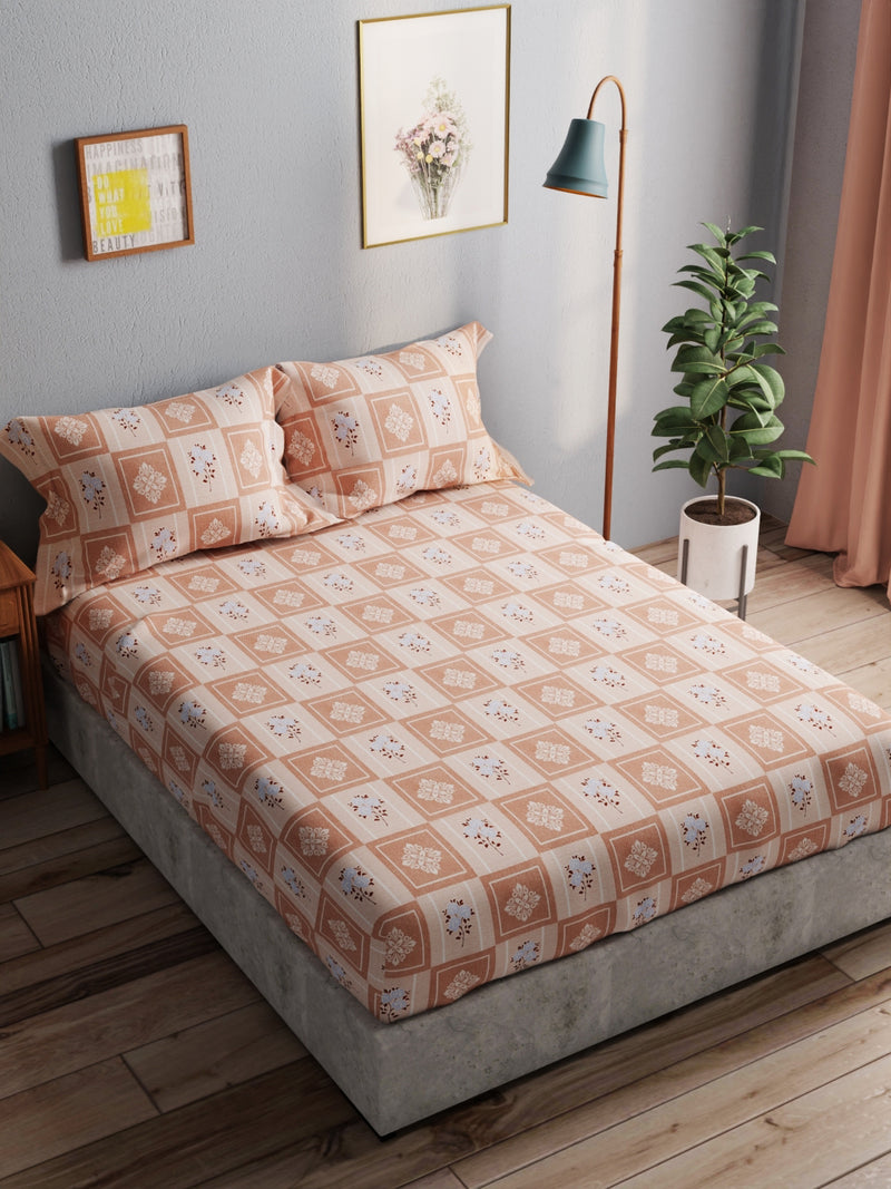 100% Pure Cotton Double Bedsheet With 2 Pillow Covers <small> (floral-lt.orange)</small>