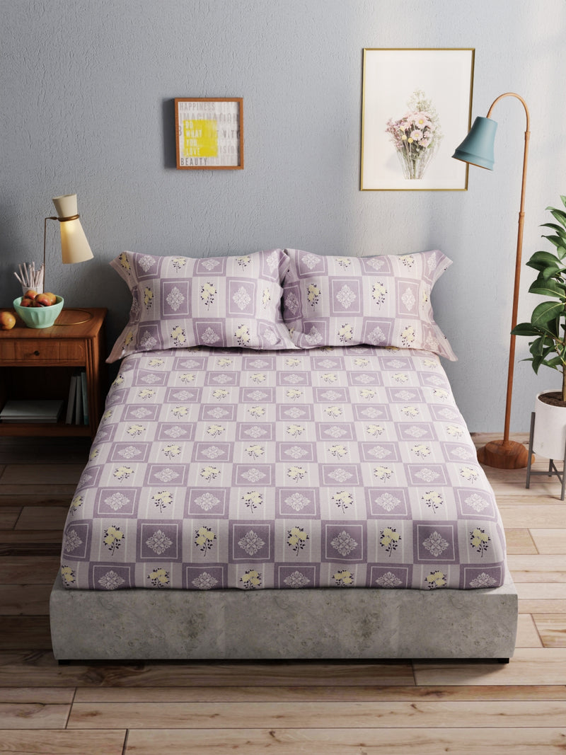 100% Pure Cotton Double Bedsheet With 2 Pillow Covers <small> (floral-grape)</small>