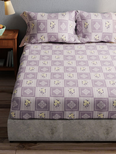 100% Pure Cotton Double Bedsheet With 2 Pillow Covers <small> (floral-grape)</small>