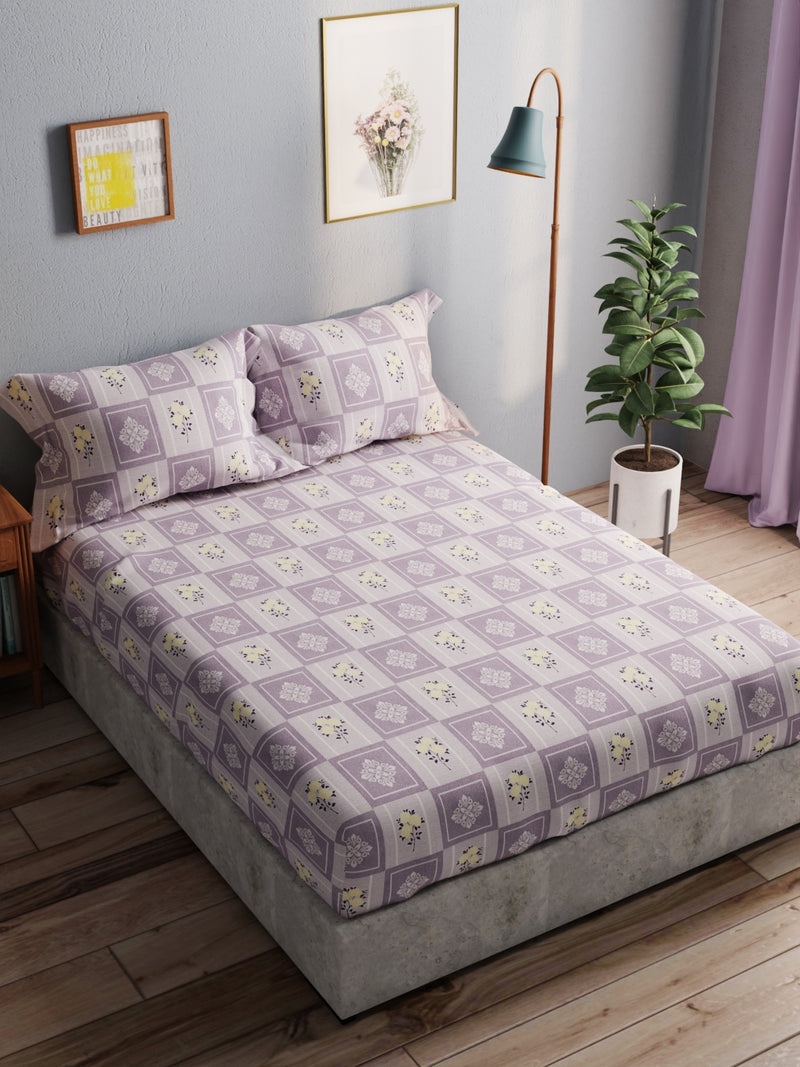 100% Pure Cotton Double Bedsheet With 2 Pillow Covers <small> (floral-grape)</small>