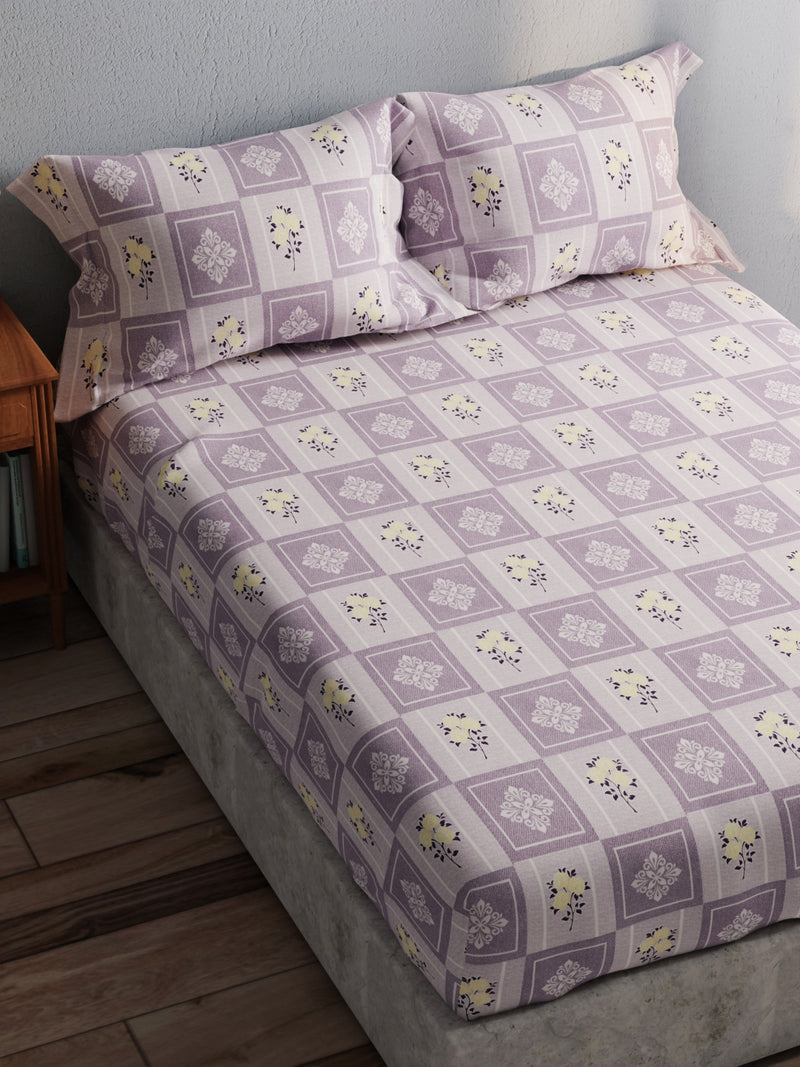 100% Pure Cotton Double Bedsheet With 2 Pillow Covers <small> (floral-grape)</small>