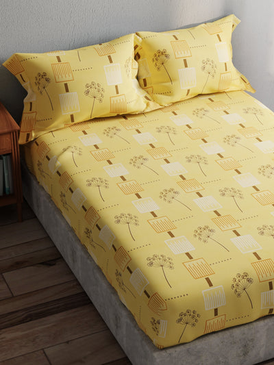 100% Pure Cotton Double Bedsheet With 2 Pillow Covers <small> (geometric-yellow)</small>