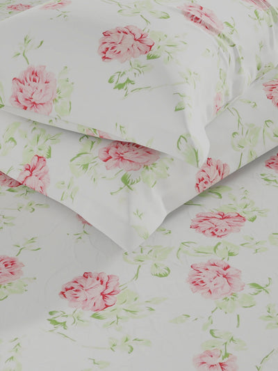 100% Pure Cotton Double Bedsheet With 2 Pillow Covers <small> (floral-ivory/pink)</small>