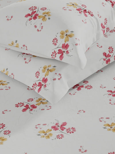 100% Pure Cotton Double Bedsheet With 2 Pillow Covers <small> (floral-ivory/red)</small>