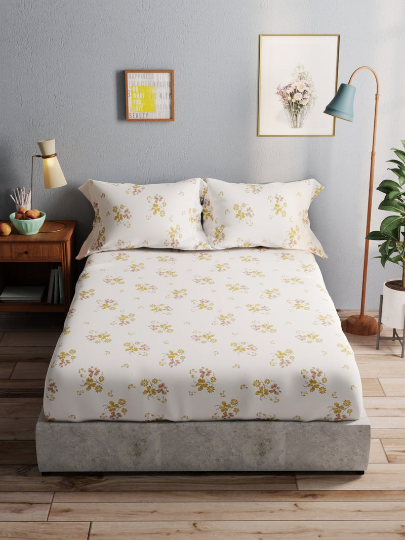 100% Pure Cotton Double Bedsheet With 2 Pillow Covers <small> (checks-ivory/brown)</small>