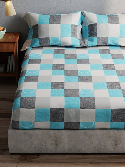 100% Pure Cotton Double Bedsheet With 2 Pillow Covers <small> (checks-blue)</small>