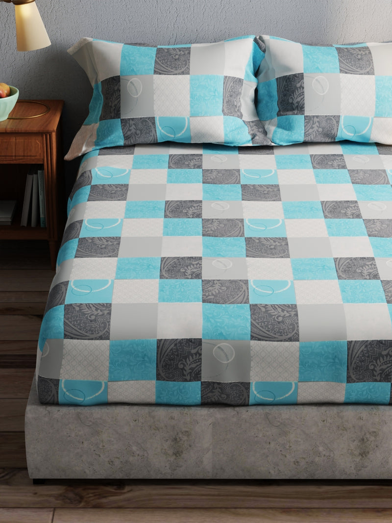 100% Pure Cotton Double Bedsheet With 2 Pillow Covers <small> (checks-blue)</small>