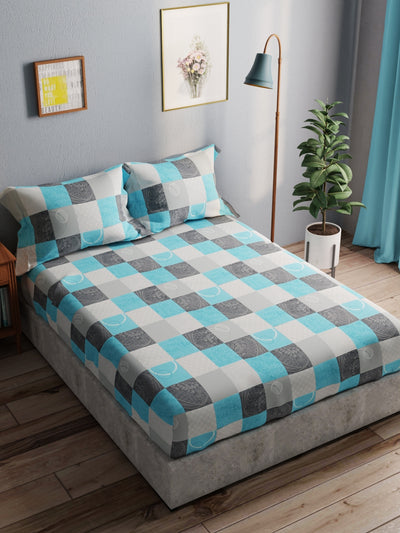 100% Pure Cotton Double Bedsheet With 2 Pillow Covers <small> (checks-blue)</small>