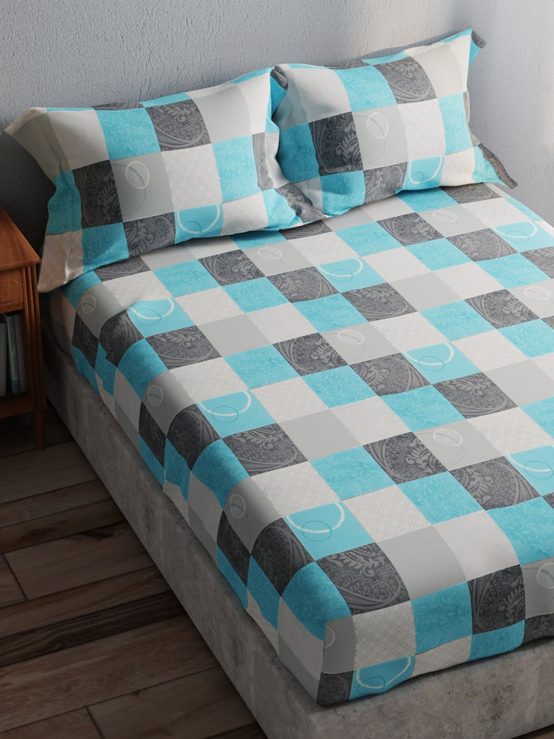 100% Pure Cotton Double Bedsheet With 2 Pillow Covers <small> (checks-blue)</small>