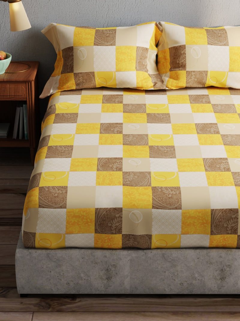 100% Pure Cotton Double Bedsheet With 2 Pillow Covers <small> (checks-yellow)</small>