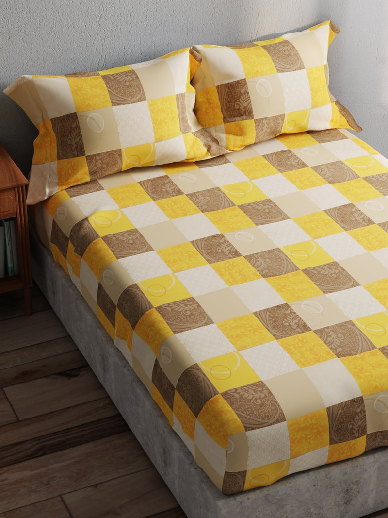 100% Pure Cotton Double Bedsheet With 2 Pillow Covers <small> (checks-yellow)</small>