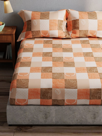 100% Pure Cotton Double Bedsheet With 2 Pillow Covers <small> (checks-orange)</small>