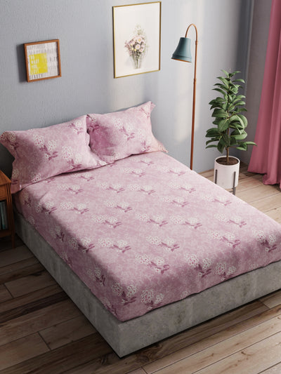 100% Pure Cotton Double Bedsheet With 2 Pillow Covers <small> (floral-lilac)</small>