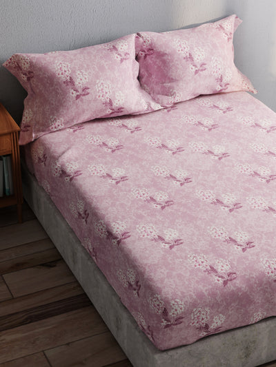 100% Pure Cotton Double Bedsheet With 2 Pillow Covers <small> (floral-lilac)</small>