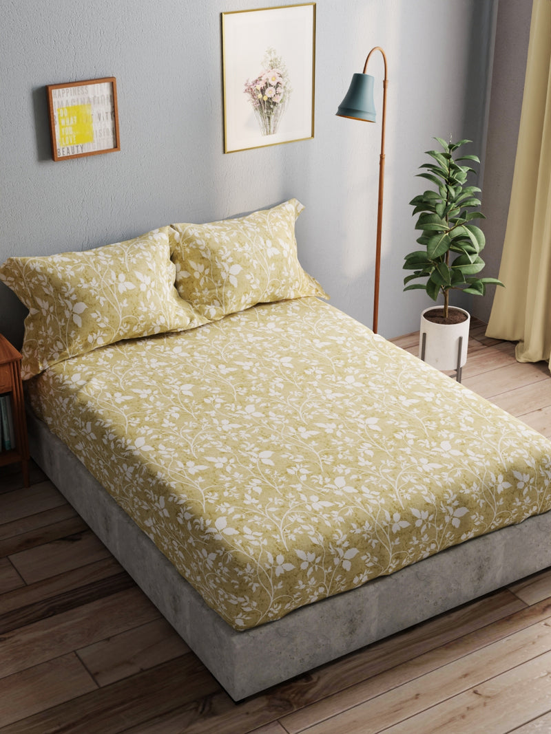 100% Pure Cotton Double Bedsheet With 2 Pillow Covers <small> (floral-tan)</small>