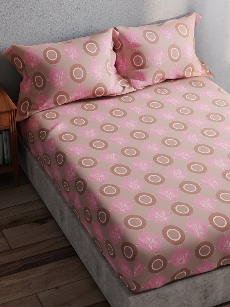 100% Pure Cotton Double Bedsheet With 2 Pillow Covers <small> (ornamental-pink)</small>