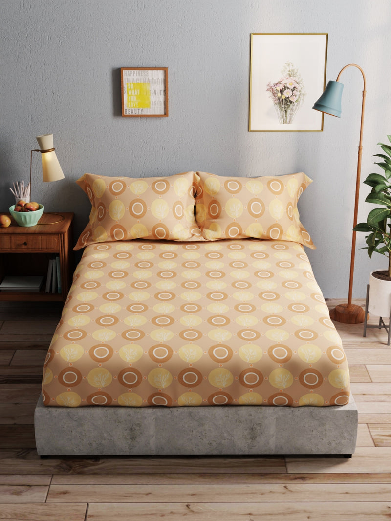 100% Pure Cotton Double Bedsheet With 2 Pillow Covers <small> (ornamental-yellow)</small>