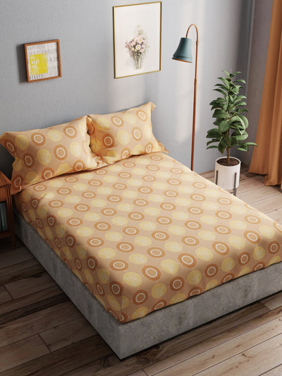 100% Pure Cotton Double Bedsheet With 2 Pillow Covers <small> (ornamental-yellow)</small>