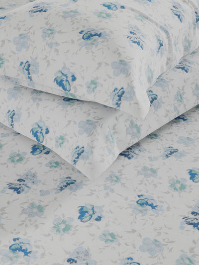 100% Pure Cotton Double Bedsheet With 2 Pillow Covers <small> (floral-blue)</small>