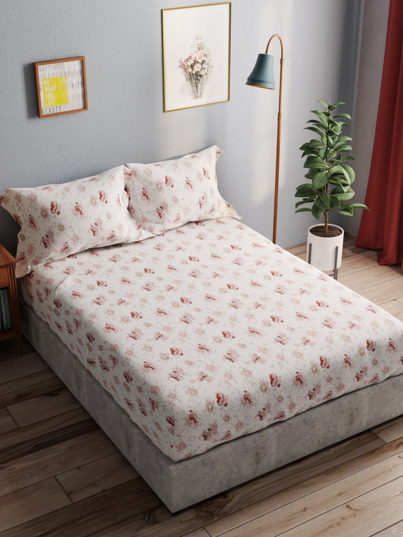 100% Pure Cotton Double Bedsheet With 2 Pillow Covers <small> (floral-maroon)</small>