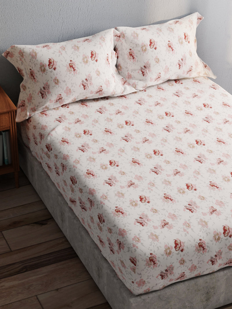 100% Pure Cotton Double Bedsheet With 2 Pillow Covers <small> (floral-maroon)</small>